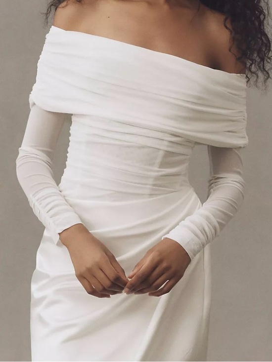 BHLDN Dresses & Skirts - BHLDN - Anthropologie- Off-the-Shoulder Folded Bodice Ivory Wedding Gown- M